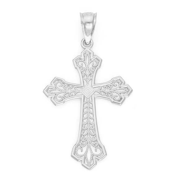 Solid 14k White Gold Cross Pendant - Religious Jewelry Christian Faith Gifts - Picture 3 of 5